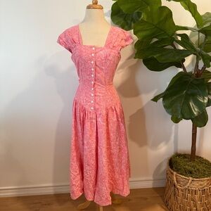Milanzo | Vintage 80s Pink Floral A-Line Midi Dress